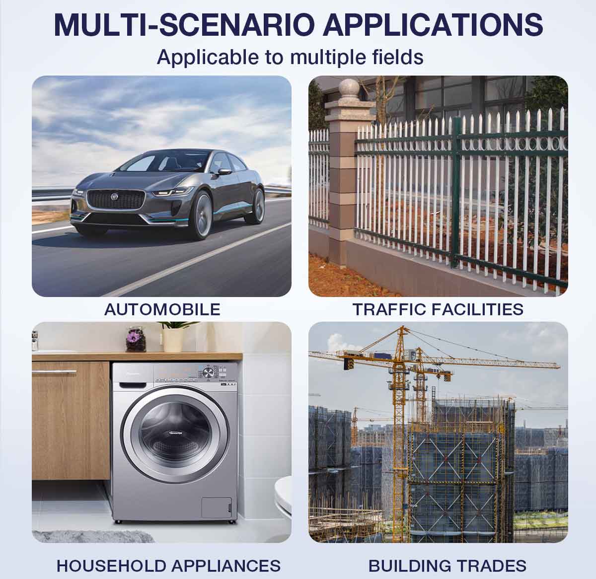 The products of galvanized steel sheet are mainlyused in such industries as construction industrylight industry,automobile industry,agriculture-livestock-fishery industry and commercial industry etc.For construction industry,galvanized steel sheet can be used to produce the anti-corrosive roof panels and roof grille etc.for industrial and civil construction usage.For light industry,producing appliance housings, civil chimneys and kitchenwares etc. For automobile industry, producing anti-corrosive auto parts for cars etc.For agriculture-livestock-fishery industry, producing appliances for storage and transportation of grain, frozen processing appliances for meat and aquatic products and so on.For commercial industry, producing appliances for storage and transportation of goods and materials, packaging appliances and so on. The products of galvanized steel sheet are mainlyused in such industries as construction industrylight industry,automobile industry,agriculture-livestock-fishery industry and commercial industry etc.For construction industry,galvanized steel sheet can be used to produce the anti-corrosive roof panels and roof grille etc.for industrial and civil construction usage.For light industry,producing appliance housings, civil chimneys and kitchenwares etc. For automobile industry, producing anti-corrosive auto parts for cars etc.For agriculture-livestock-fishery industry, producing appliances for storage and transportation of grain, frozen processing appliances for meat and aquatic products and so on.For commercial industry, producing appliances for storage and transportation of goods and materials, packaging appliances and so on.